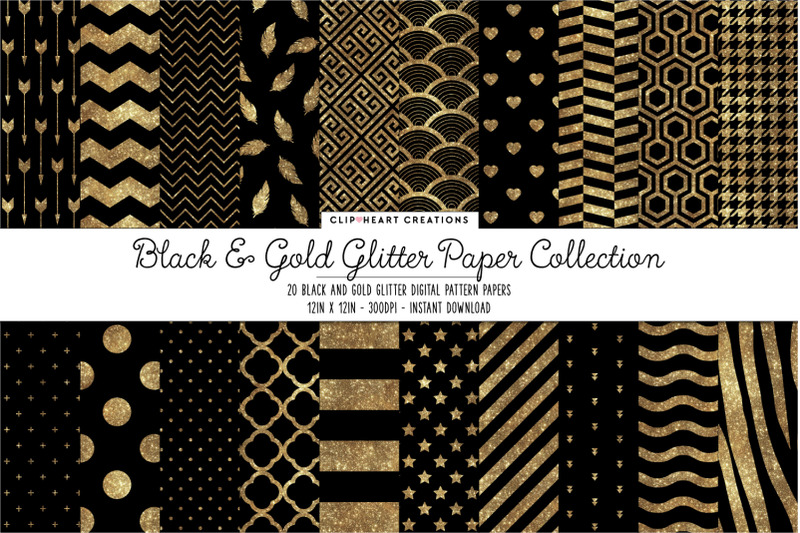 black-and-gold-glitter-digital-papers