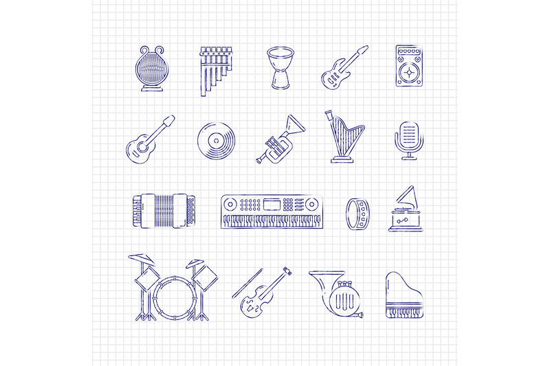 music-concert-instruments-thin-line-vector-icons