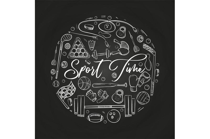 hand-drawn-sports-things-vector-on-blackboard