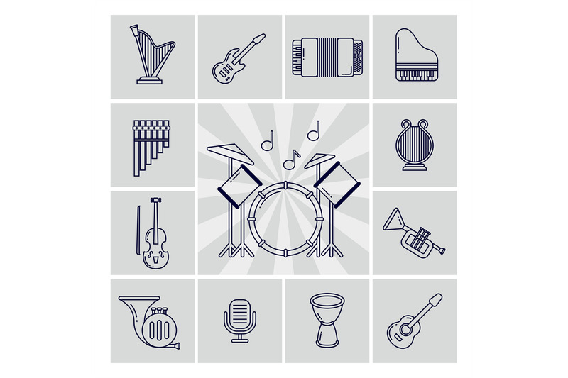 linear-musical-instruments-vector-icons-set
