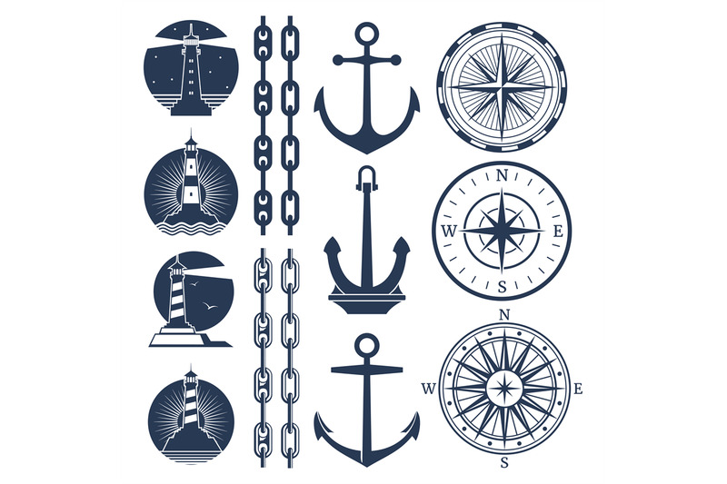 nautical-logos-and-elements-set-compass-lighthouses-anchor-chains