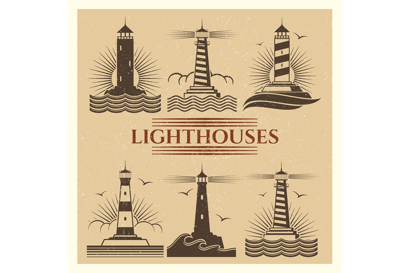 vintage-lighthouses-logos-vector-set