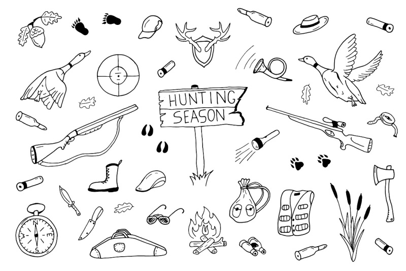 hunting-collection-in-doodle-style