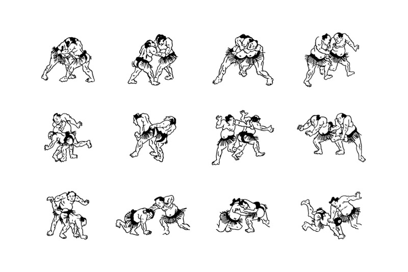 sumo-man-wrestlers-fight-icons-set