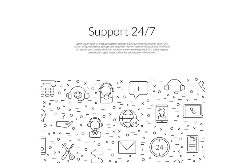 vector-line-call-support-center-icons-background-with-place-for-text-i
