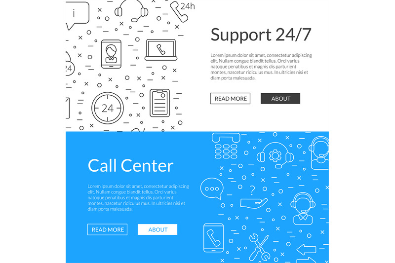 vector-line-call-support-center-icons-web-banner-templates-illustratio