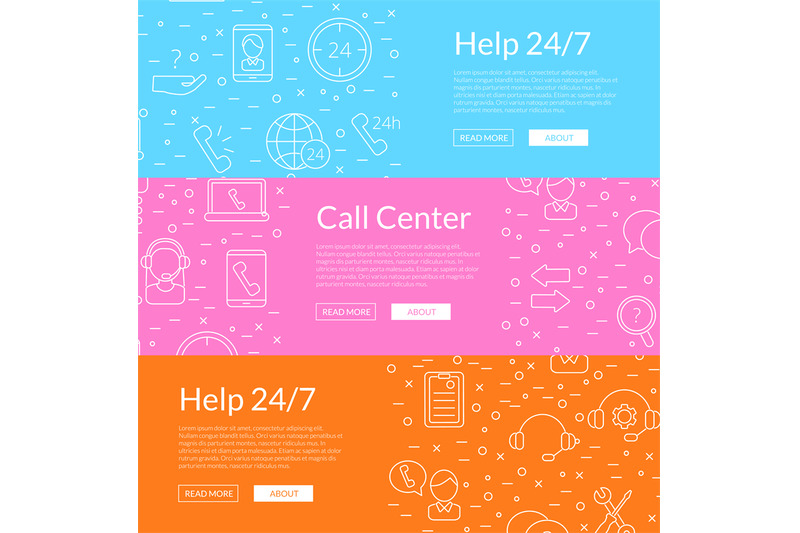 vector-line-call-support-center-icons-web-banner-templates-illustratio