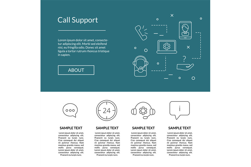 vector-line-call-support-center-icons-landing-page-template-illustrati