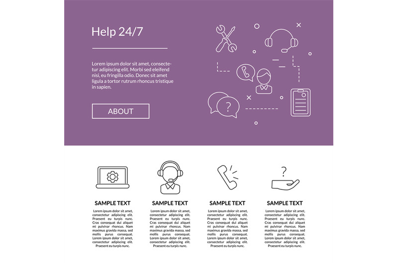 vector-line-call-support-center-icons-landing-page-template-illustrati