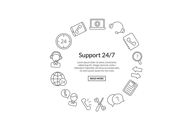 vector-line-call-support-center-icons-in-circle