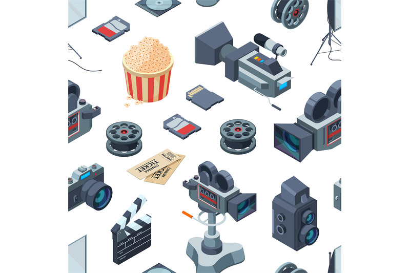 vector-cinematograph-isometric-elements-pattern-or-background-illustra