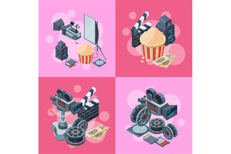 vector-cinematograph-isometric-elements-infographic-concept-illustrati