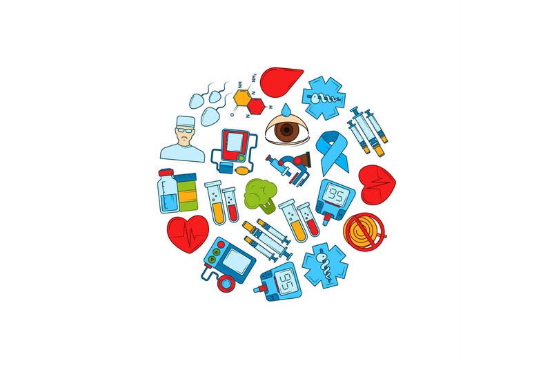 vector-colored-diabetes-icons-in-circle-shape-illustration