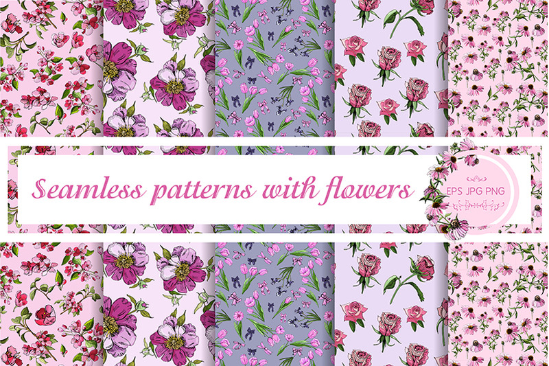 5-elegant-floral-vector-seamless-patterns