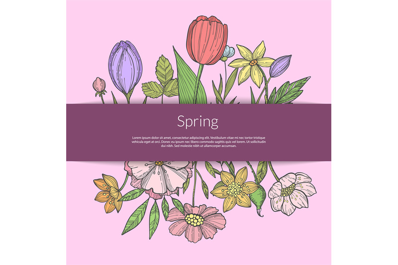 vector-hand-drawn-flowers-in-bouquet-under-ribbon-illustration