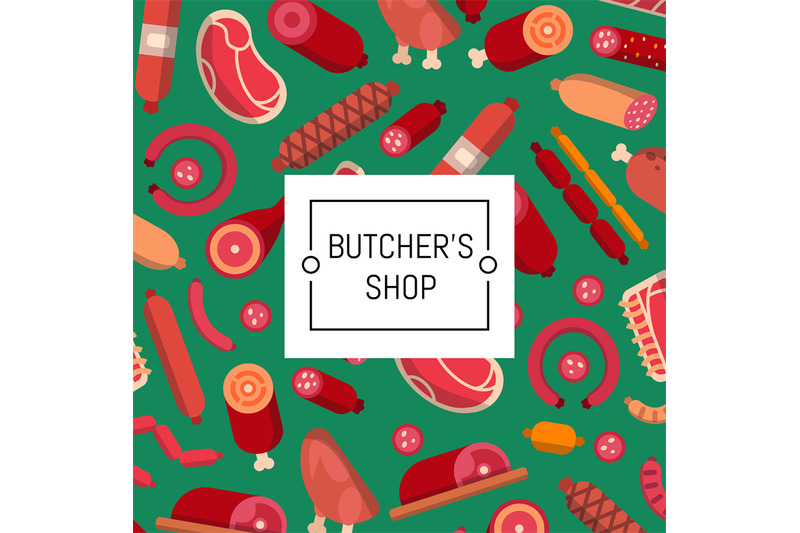 vector-flat-meat-and-sausages-icons-background