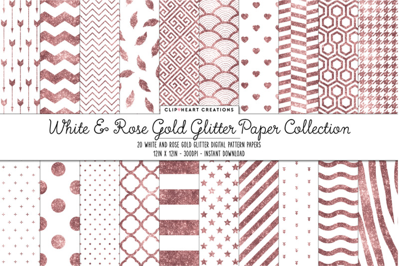 white-and-rosegold-white-glitter-digital-papers