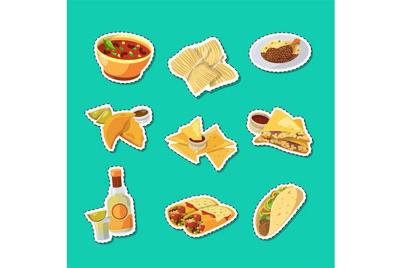 vector-cartoon-mexican-food-stickers-set-illustration