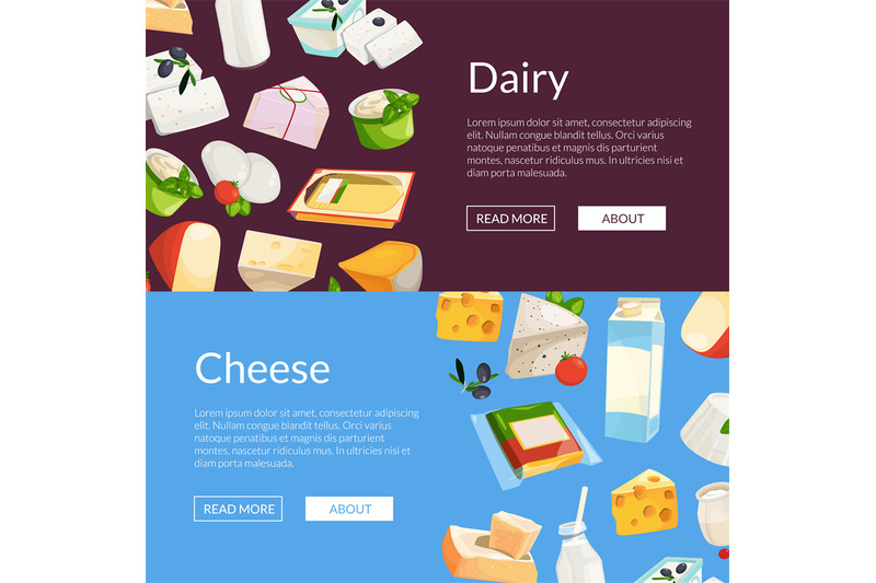 vector-cartoon-dairy-and-cheese-products-web-banner