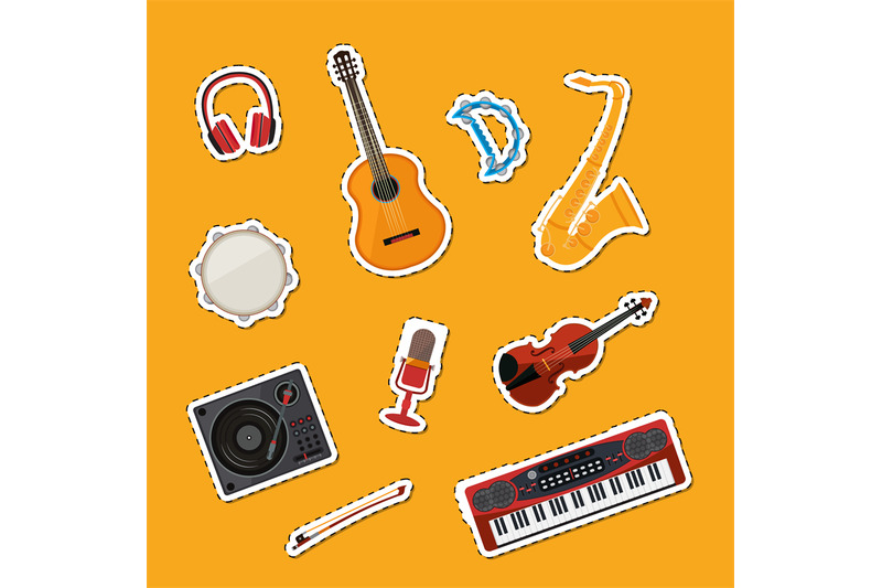 vector-cartoon-musical-instruments-stickers-set-illustration