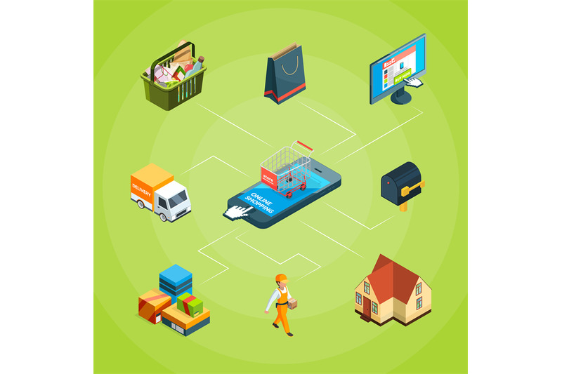 vector-isometric-online-shopping-iconsinfographic-concept-illustration