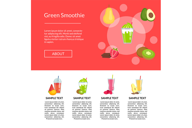 vector-flat-smoothie-elements-landing-page-template-illustration