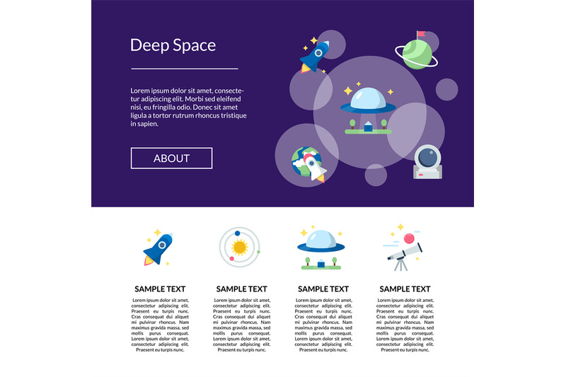 vector-flat-space-icons-landing-page-template-illustration