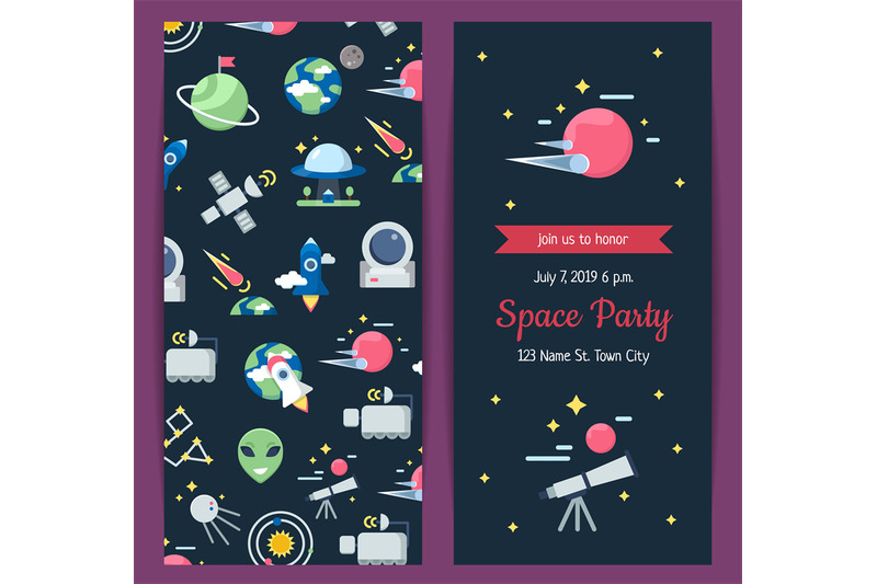 vector-flat-space-icons-party-invitation-template-illustration