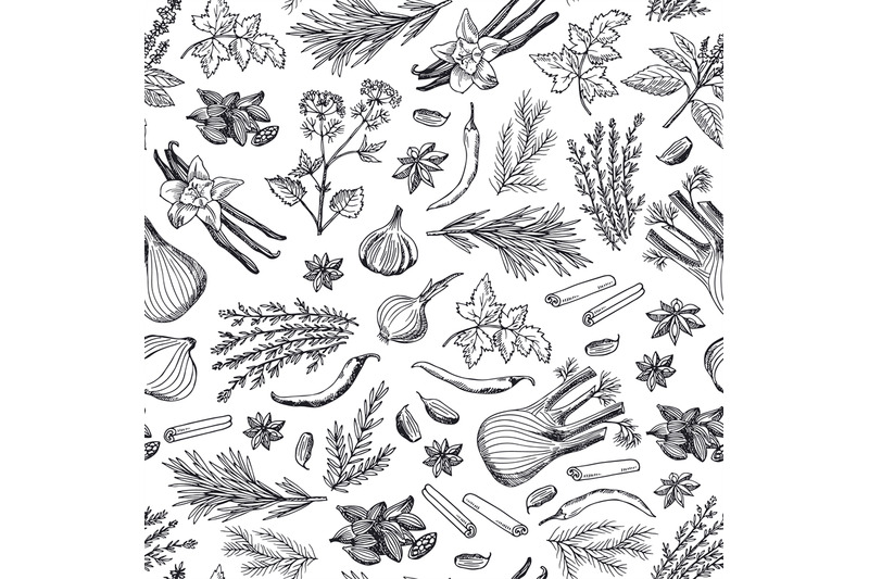 vector-hand-drawn-herbs-and-spices-background-or-pattern-illustration