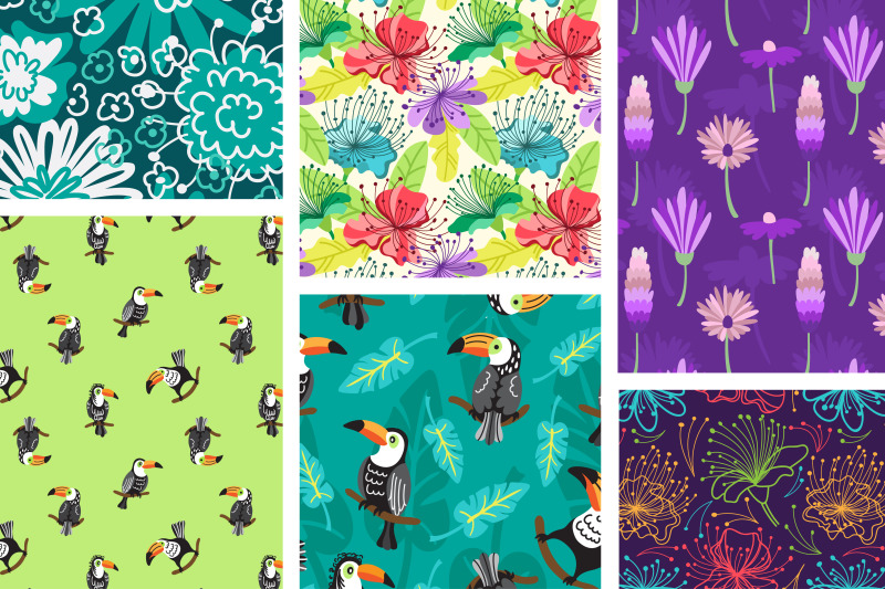 tropical-hot-summer-seamless-patterns-and-illustrations