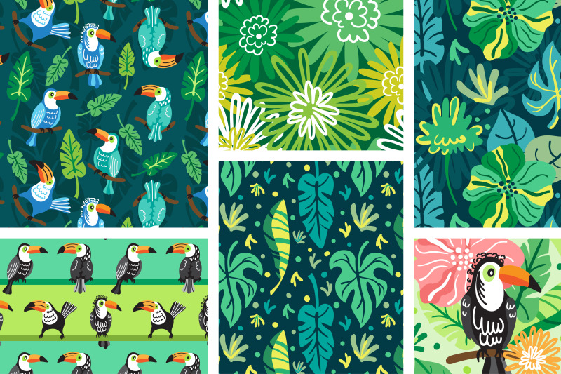 tropical-hot-summer-seamless-patterns-and-illustrations