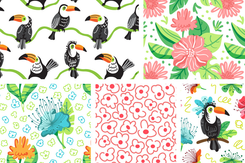 tropical-hot-summer-seamless-patterns-and-illustrations