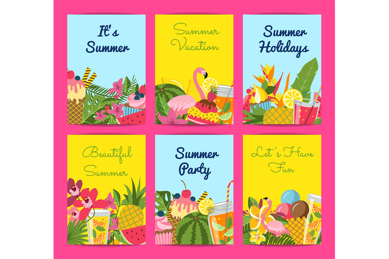 vector-flat-cute-summer-elements-cocktails-flamingo