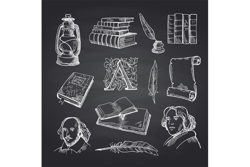 vector-hand-drawn-theatre-set-on-black-chalkboard