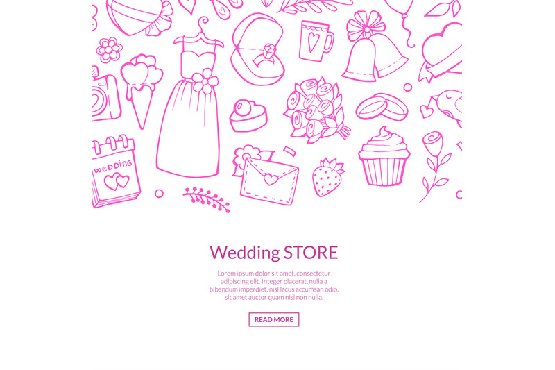 vector-doodle-wedding-elements-background-pink-line