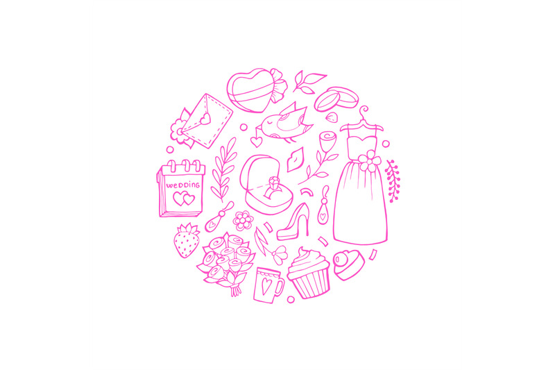 vector-doodle-wedding-elements-in-circle-shape-illustration