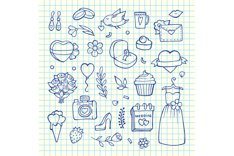 vector-doodle-wedding-elements-set-background-illustrationon