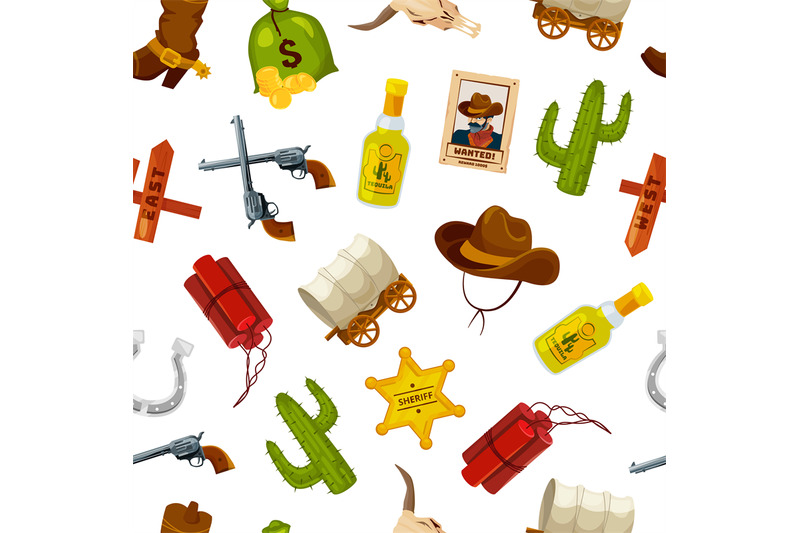 vector-cartoon-wild-west-elements-pattern-or-background-illustration