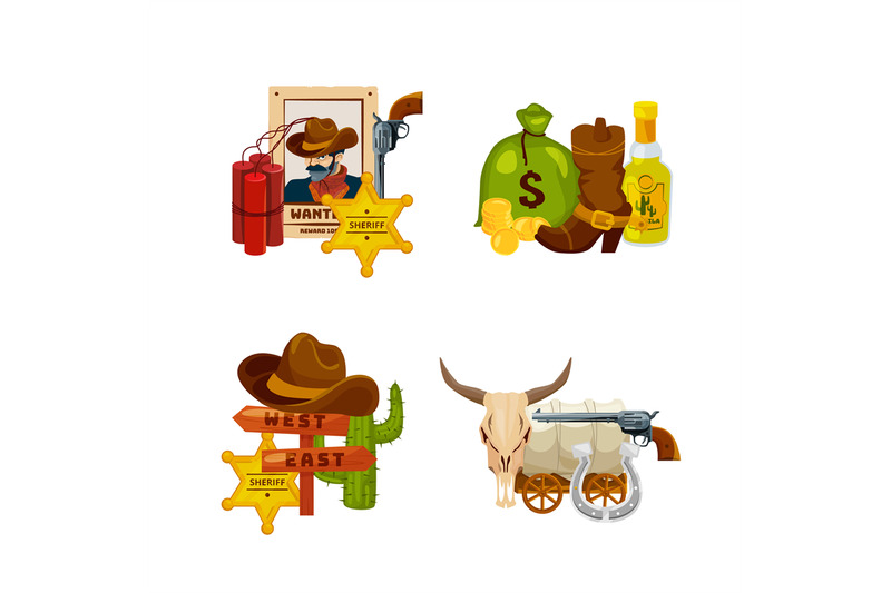 vector-cartoon-wild-west-elements-piles-set-isolated-on-white-backgrou