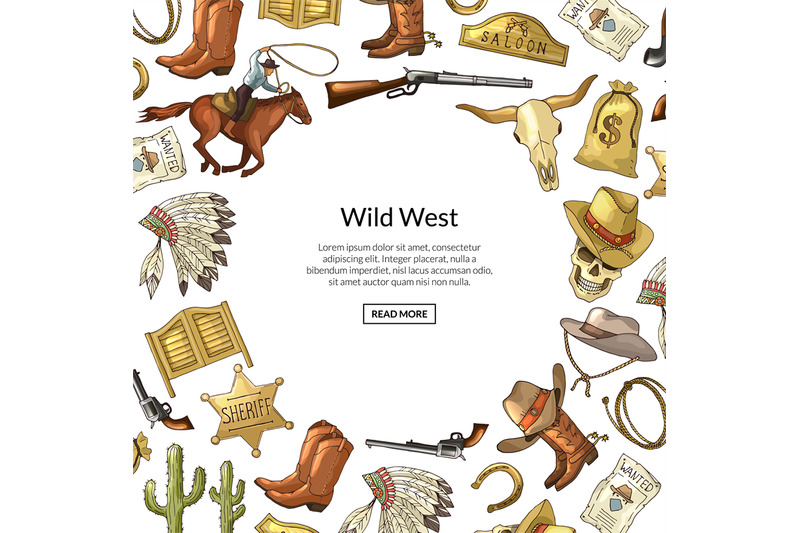 vector-hand-drawn-wild-west-cowboy-elements-background-with-place-for