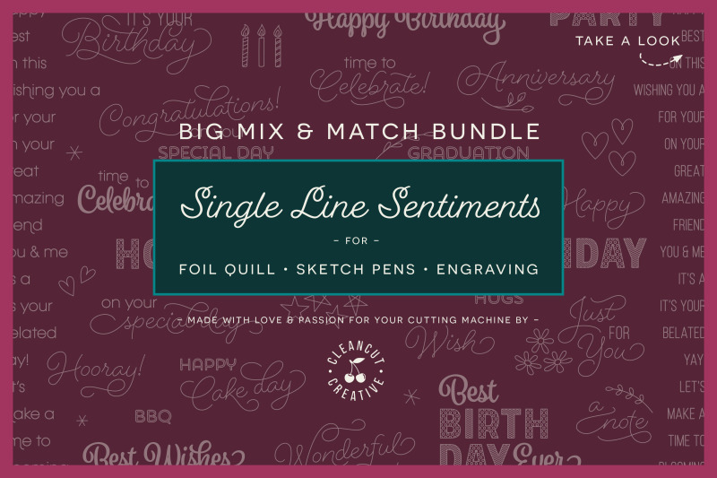 Foil Quill Mix &amp;amp; Match Sentiments Bundle | Single Line SVG DXF
FCM EPS Free File