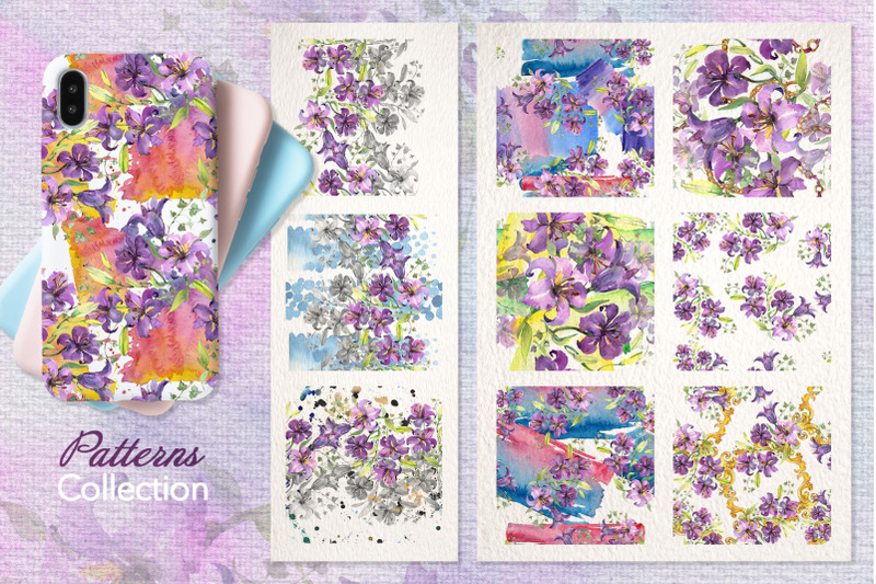 purple-watercolor-nbsp-bouquet-of-lilies-png-set