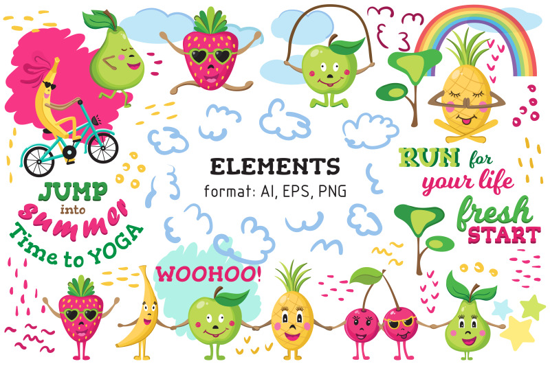 sports-fruits-summer-illustrations-and-pattern