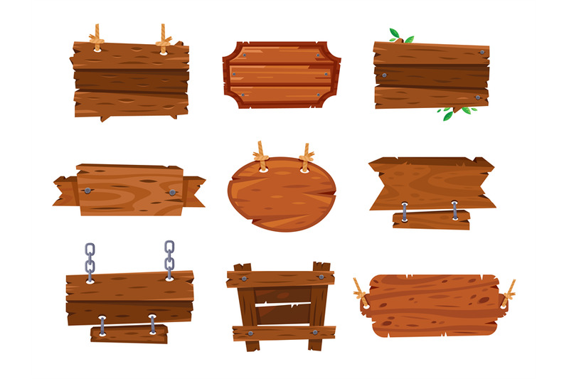 cartoon-wood-boards-signs-and-brown-wooden-banners-timber-plate-plank