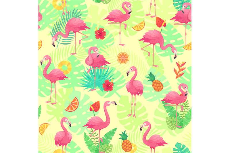 exotic-pink-flamingos-tropical-plants-and-jungle-flowers-monstera-and