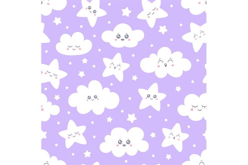seamless-purple-smiling-stars-and-clouds-pattern-for-baby-pajamas-fabr