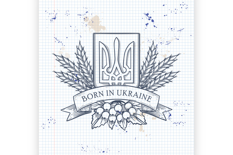 sketch-ukrainian-emblem-and-flag