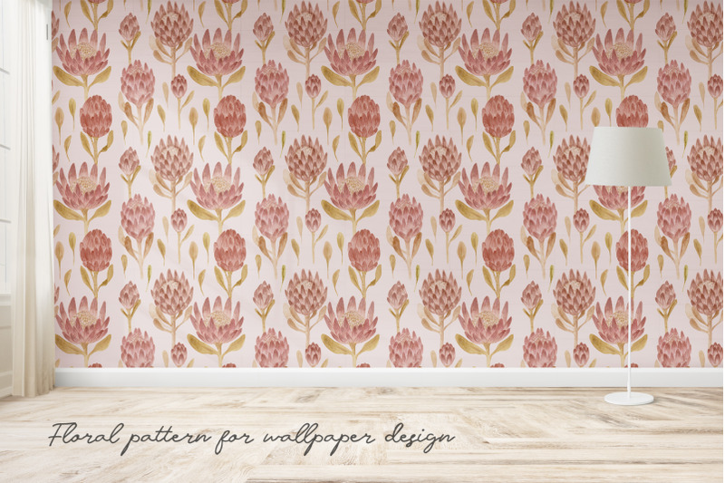 watercolor-protea-flowers-seamless-patterns-and-cliparts