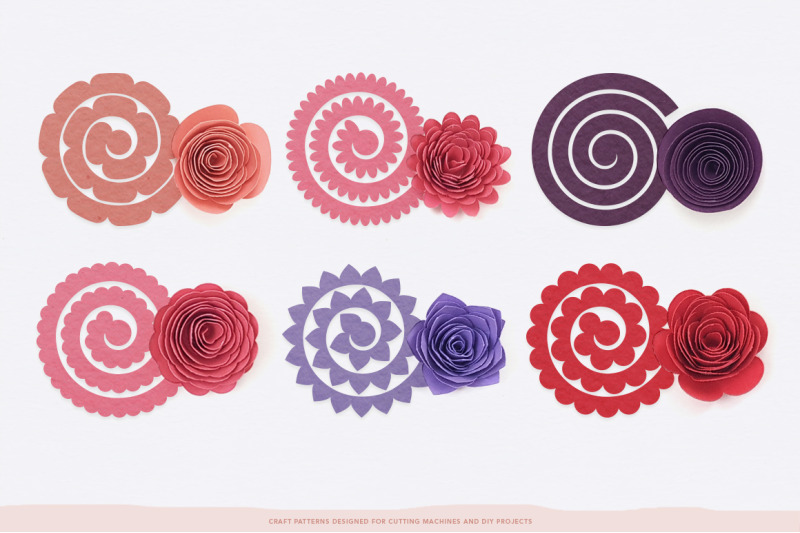 Rolled Flower Templates, 3D Flowers - SVG, DXF, EPS, JPEG, PDF By