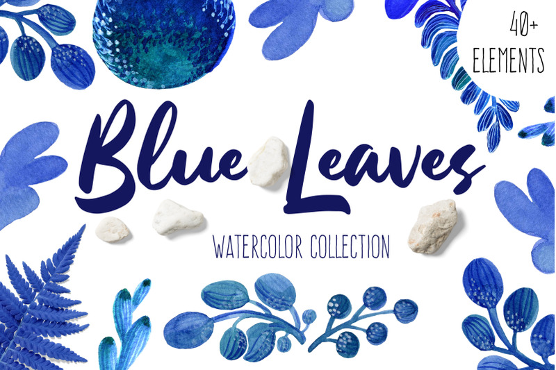 blue-leaves-watercolor-set